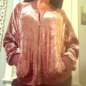 Pink/Rose Crushed Velvet Bomber Jacket Sweatshirt